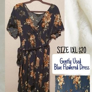 Blue Flowered Tie Dress